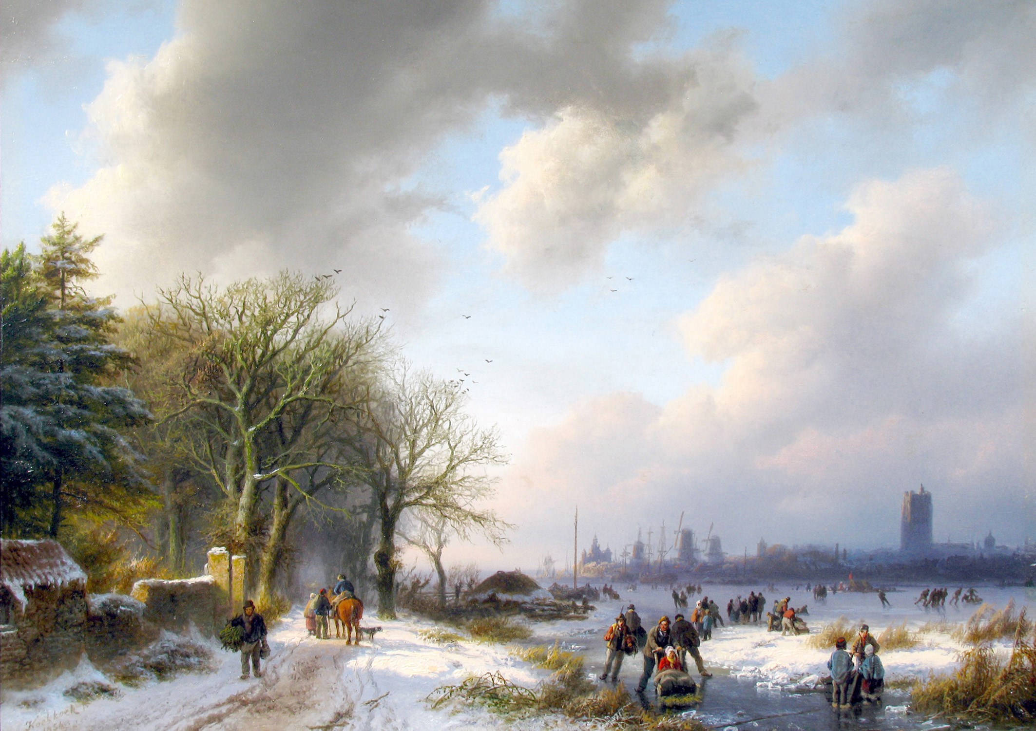 Windmills of Spÿkenisse with the Church of Den Briel under Rotterdam